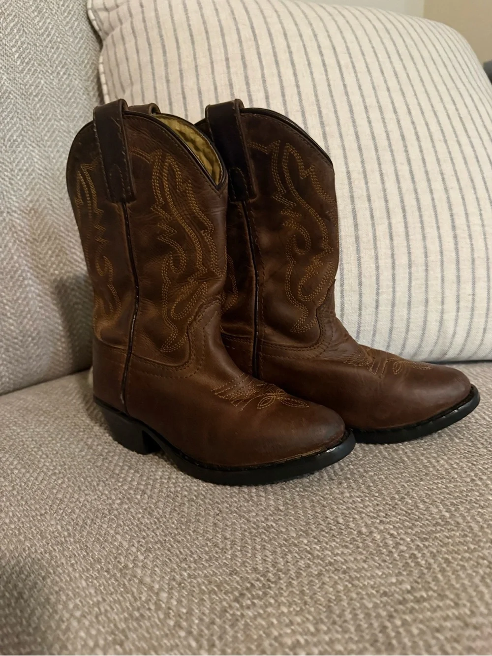 Youth Brown Leather Western Pull-On Boots
